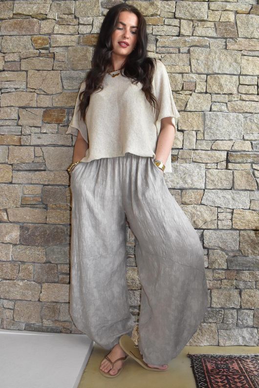 Lalli Damask Classic Tapered Barrel Leg Pant Mocha